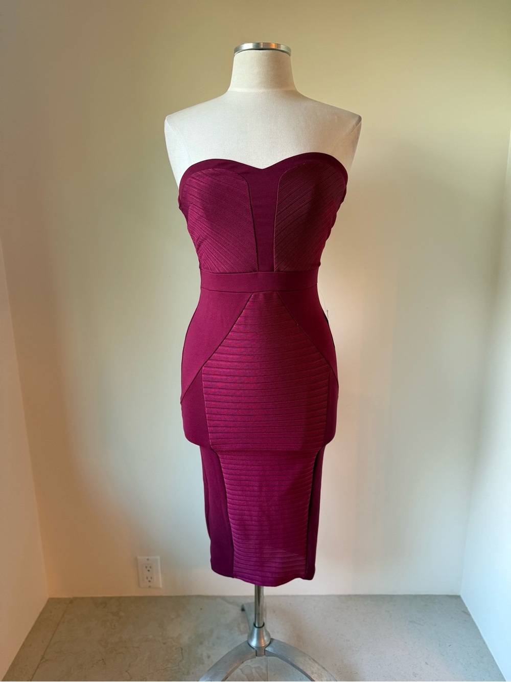 ASOS Strapless Bandage Midi Dress in Wine